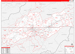 Kingsport-Bristol-Bristol Metro Area Wall Map Red Line Style 2026